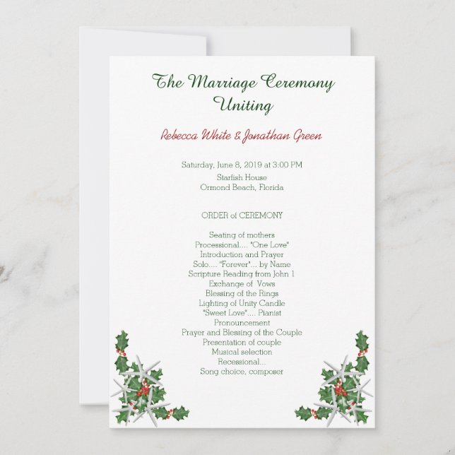 Convites Programa de Cerimônia de Casamento de Praia da Fír (Frente)