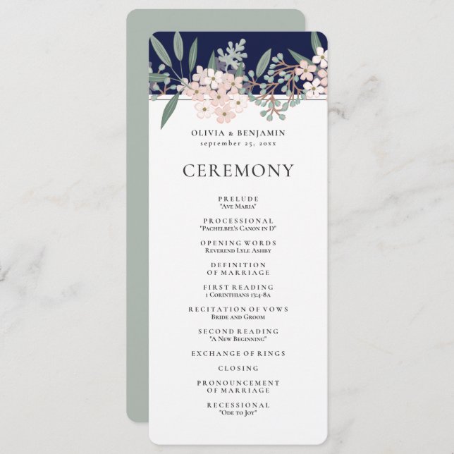 Convites Programa de Cerimônia de Casamento do Jardim Blush (Frente/Verso)