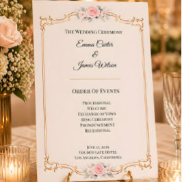 Convites Programa de Cerimônia de Casamento Elegante Rosa