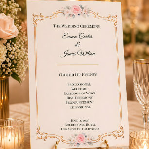 Convites Programa de Cerimônia de Casamento Elegante Rosa