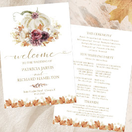 Convites Programa de Cerimônia de Casamento Floral de Abóbo