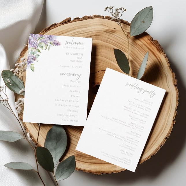 Convites Programa de Cerimônia de Casamento Floral Lilás em (Criador carregado)