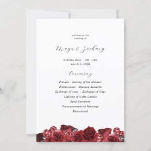 Convites Programa de Cerimônia de Casamento Vermelho Floral