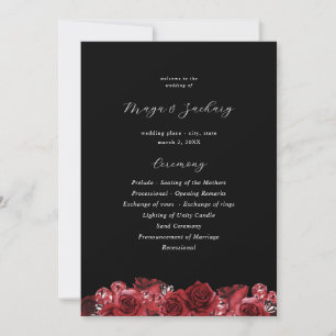 Convites Programa de Cerimônia de Casamento Vermelho Floral