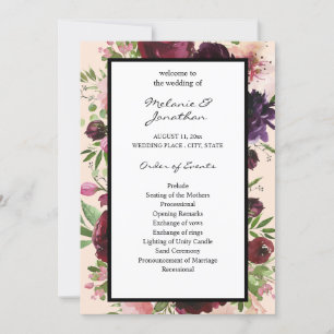 Convites Programa de Cerimônia Floral de Casamento Burgundy