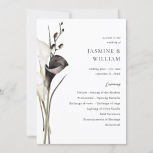 Convites Programa de Cerimônia Floral de Casamento Preto e