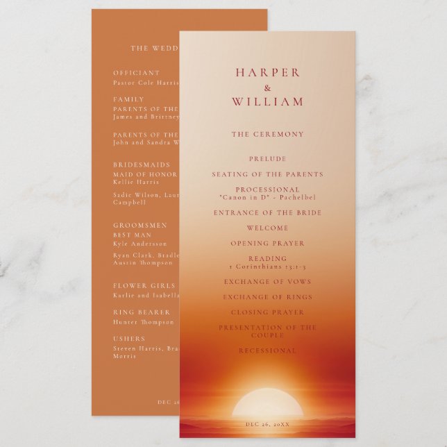 Convites Programa de cerimônias de casamento de Terracotta  (Frente/Verso)