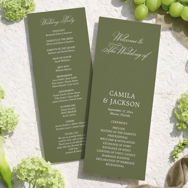 Convites Programa de Cunhas de Casamento Verde Oliva Simple (Criador carregado)