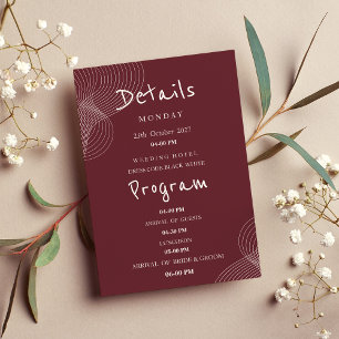 Convites Programa de Detalhes geométricos burgundy Minimali
