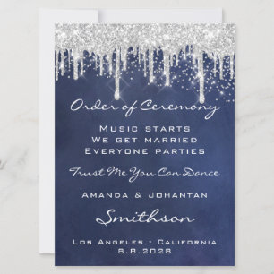 Convites Programa de Evento de Casamento Azul Marinho Cinza