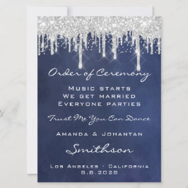 Convites Programa de Evento de Casamento Azul Marinho Prata