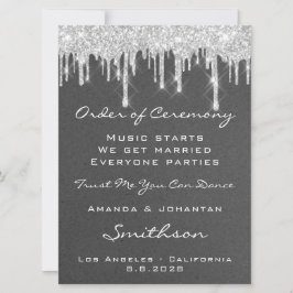 Convites Programa de Evento de Casamento Cinza com Gotejame
