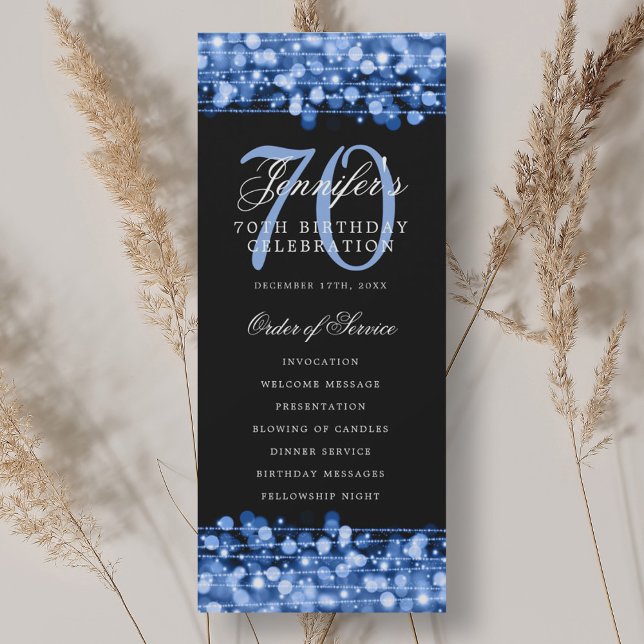 Convites Programa de Festa de Aniversário de 70 anos Elegan (Elegant 70th Birthday Party Program Navy Blue)