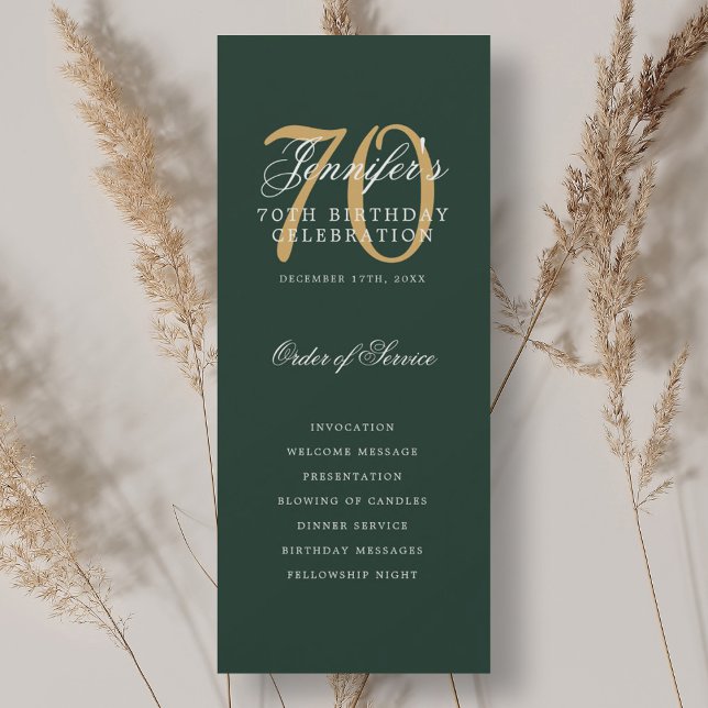 Convites Programa de Festa de Aniversário de 70 anos Elegan (Elegant 70th Birthday Party Program Gold Green )