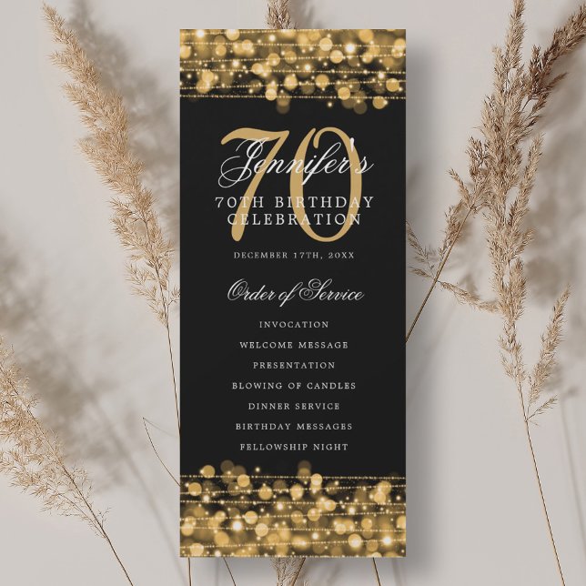 Convites Programa de Festa de Aniversário de 70 anos Elegan (Elegant 70th Birthday Party Program Gold )