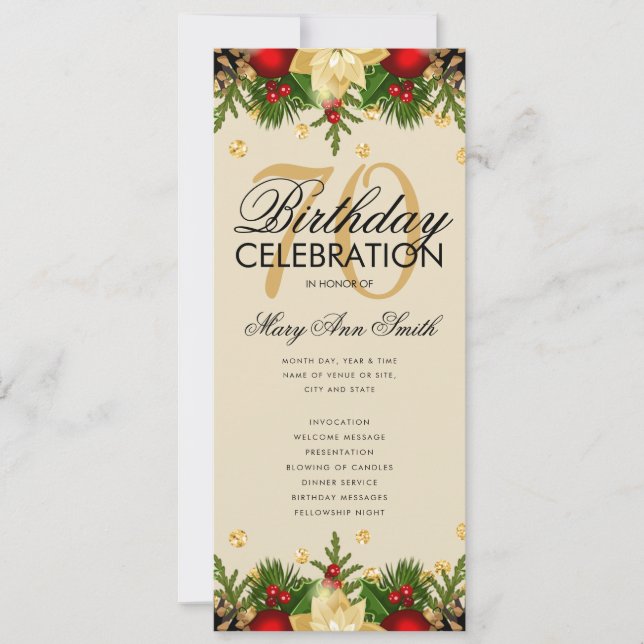 Convites Programa de Festa de aniversário de 70 de Férias D (Frente)