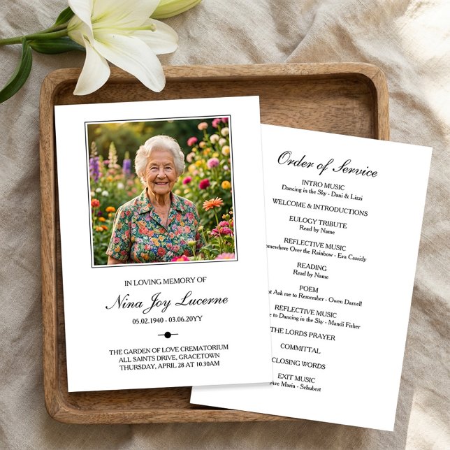 Convites Programa de Funeral com Foto Simples Ordem de Serv (Memorial Order of Service Funeral Program)