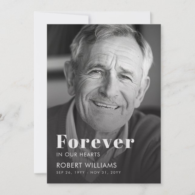 Convites Programa de Funeral de Foto Simples Para Sempre em (Frente)