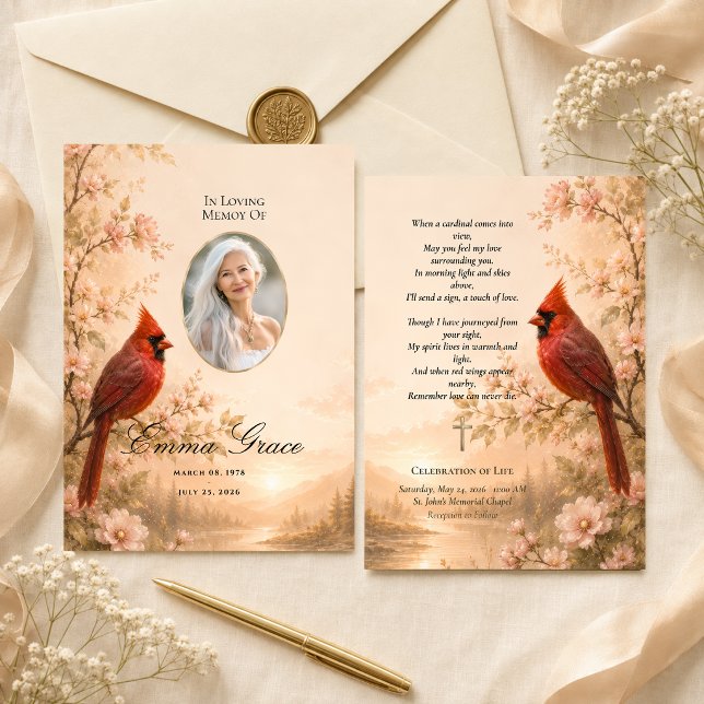 Convites Programa de Funeral Memorial do Cardinal para Ela (Criador carregado)