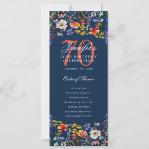 Convites Programa de Menu de Aniversário de 70 anos Floral