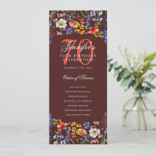 Convites Programa de Menu de Aniversário de 70 anos Floral 