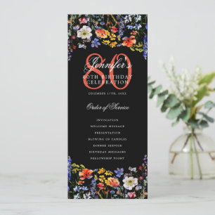 Convites Programa de Menu de Aniversário de 80 anos Floral 