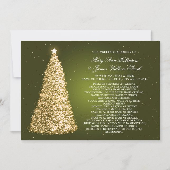 Convites Programa de Natal Elegante para Casamento Dourado  (Frente)