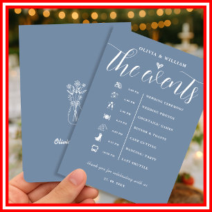 Convites Programa de Ordem de Eventos de Casamento em Azul 