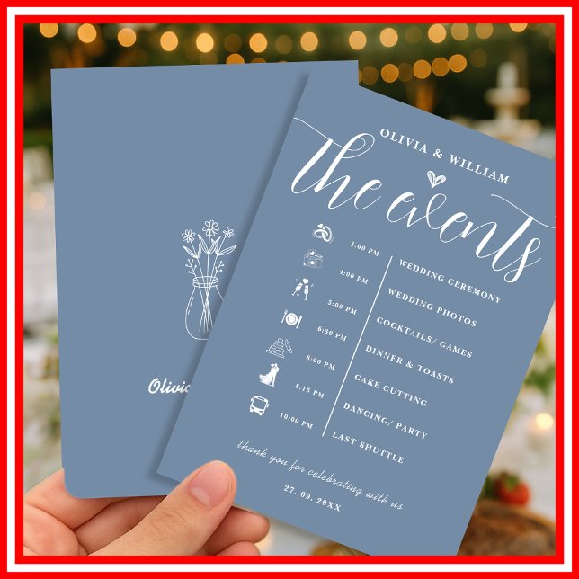 Convites Programa de Ordem de Eventos de Casamento em Azul  (Criador carregado)
