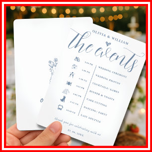 Convites Programa de Ordem de Eventos de Casamento em Azul