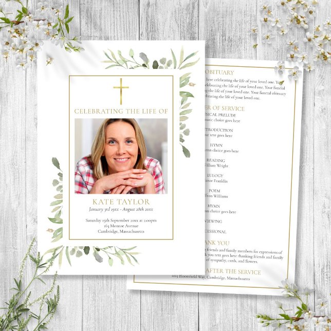Convites Programa de Ordem de Serviço Foliar do Funeral Cri (Christian Funeral Foliage Order Of Service Program)