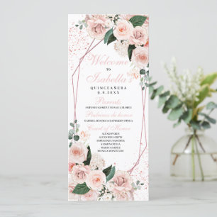 Convites Programa de Quinceanera Floral Rosa-Blush