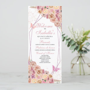 Convites Programa de Quinceanera Floral Rosa-Blush