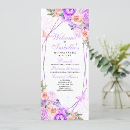 Convites Programa de Quinceanera Floral Rosa e Roxo
