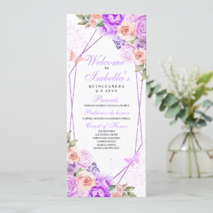 Convites Programa de Quinceanera Floral Rosa e Roxo