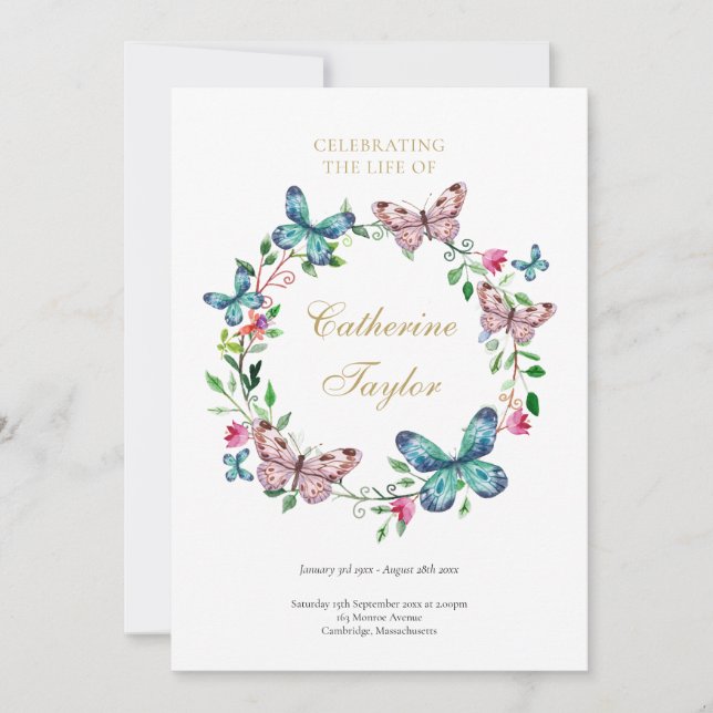 Convites Programa de Serviço Funeral de Borboletas (Frente)
