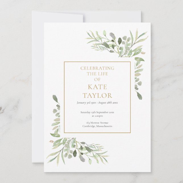 Convites Programa de Serviço Funeral de Folhagem Verde (Frente)