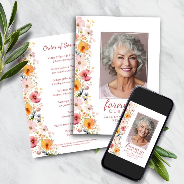 Convites Programa de Serviço Memorial de Flores Selvagens d (Watercolor Wildflower Memorial Service Program)