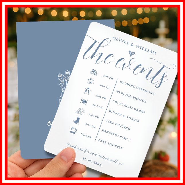 Convites Programa Dusty Blue Wedding Order of Events (Criador carregado)