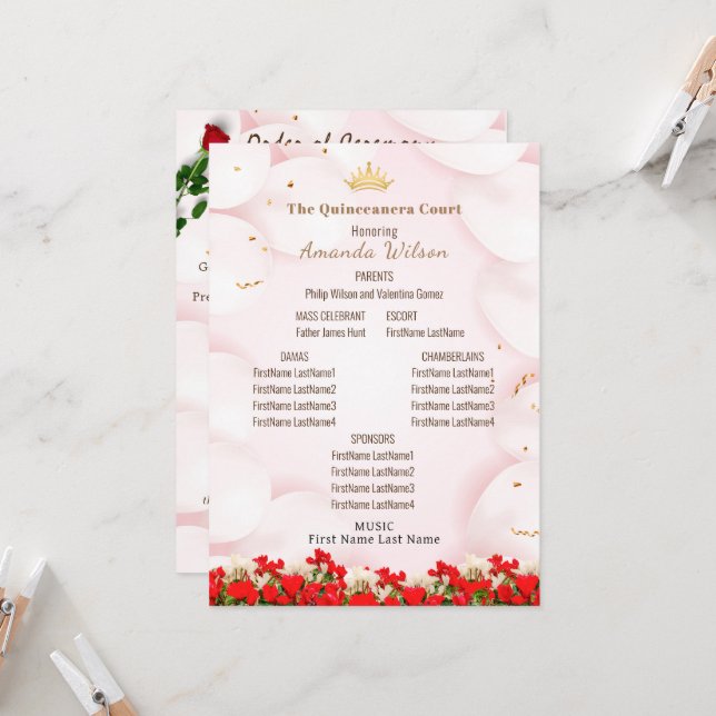 Convites Programa editável de Celebração de Quinceanera Ver (Frente/Verso In Situ)