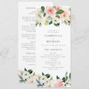 Convites Programa Elegante Blush Floral Greenery Weding