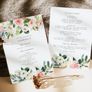 Convites Programa Elegante Blush Floral Greenery Weding