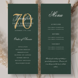 Convites Programa Elegante de 70 anos Dourado Verde Menu+Ag