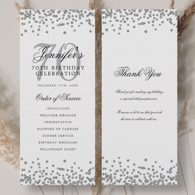Convites Programa Elegante de Aniversário de 70, Obrigado S (Elegant 70th Birthday Program Thank You Silver)