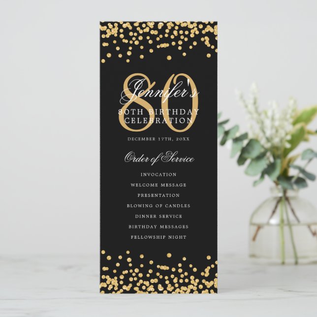Convites Programa Elegante de Aniversário do 80 Dourado Con (Em pé/Frente)