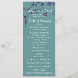 Convites Programa Elegante de Casamento Floral de Púrpura