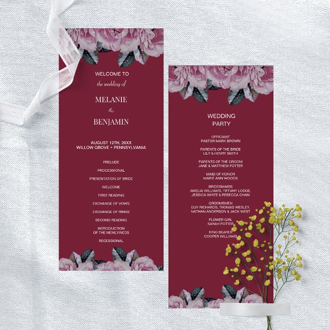 Convites Programa Elegante de Casamento Romântico-Rosa-Rosa (Elegant Rose Pink Romantic Floral Wedding Program)