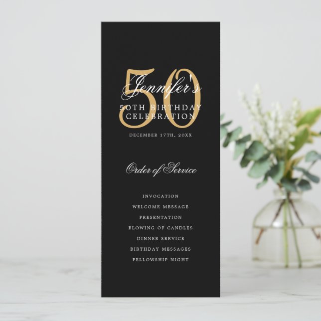 Convites Programa Elegante de Festa de aniversário 50º Dour (Em pé/Frente)