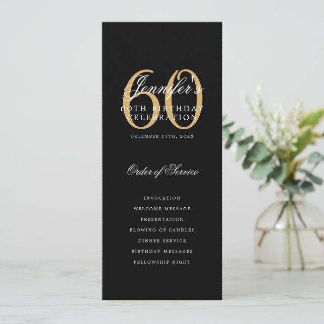 Convites Programa Elegante de Festa de aniversário 60º Dour (Em pé/Frente)