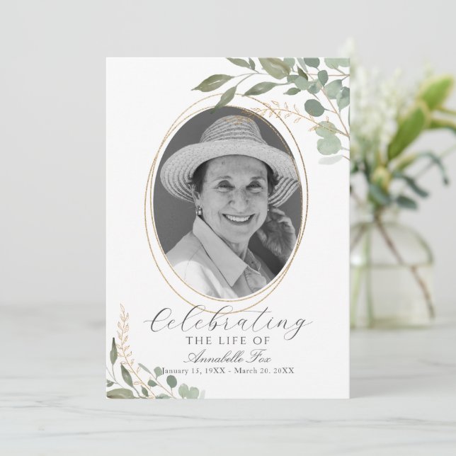 Convites Programa Eucalyptus Photo Funeral Order (Em pé/Frente)